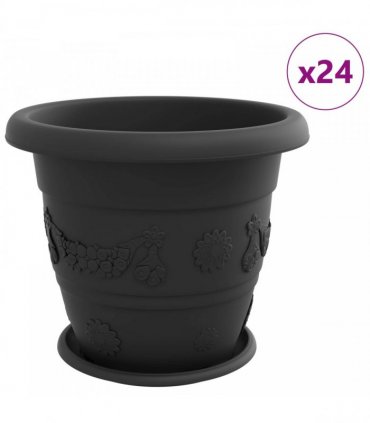 vidaXL Plant Pots 24 pcs Black Ø 39 x 32 cm Plastic
