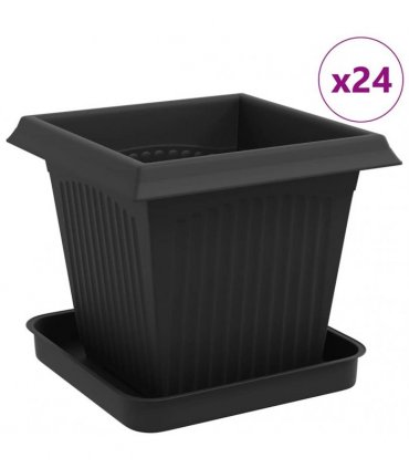 vidaXL Plant Pots 24 pcs Black Plastic