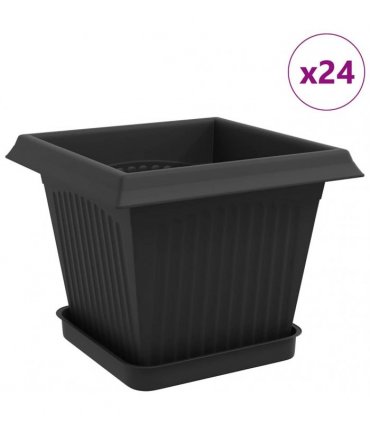 vidaXL Plant Pots 24 pcs Black Plastic