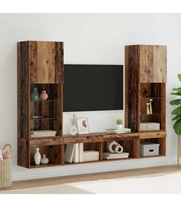 vidaXL TV Wall Units with LED 5 pcs 40.5 x 30 x 102 cm Old wood