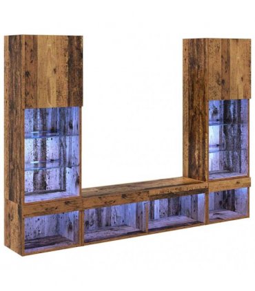 vidaXL TV Wall Units with LED 5 pcs 40.5 x 30 x 102 cm Old wood