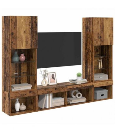 vidaXL TV Wall Units with LED 5 pcs 40.5 x 30 x 102 cm Old wood