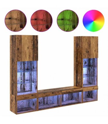 vidaXL TV Wall Units with LED 5 pcs 40.5 x 30 x 102 cm Old wood