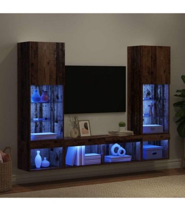 vidaXL TV Wall Units with LED 5 pcs 40.5 x 30 x 102 cm Old wood