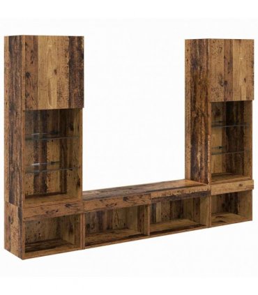 vidaXL TV Wall Units with LED 5 pcs 40.5 x 30 x 102 cm Old wood