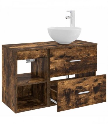 vidaXL Bathroom Cabinet Set 2 pcs Smoked Oak 79.5 x 35 x 80 cm