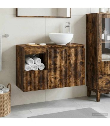vidaXL Bathroom Cabinet Set 2 pcs Smoked Oak 79.5 x 35 x 80 cm