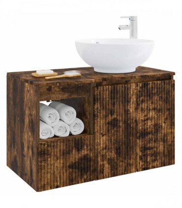 vidaXL Bathroom Cabinet Set 2 pcs Smoked Oak 79.5 x 44.5 x 80 cm