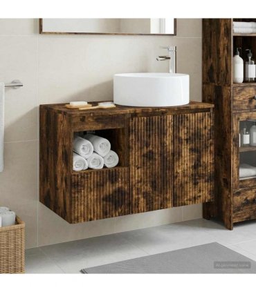 vidaXL Bathroom Cabinet Set 2 pcs Smoked Oak 79.5 x 44.5 x 80 cm