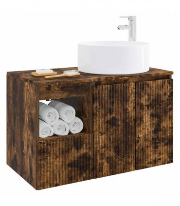 vidaXL Bathroom Cabinet Set 2 pcs Smoked Oak 79.5 x 44.5 x 80 cm