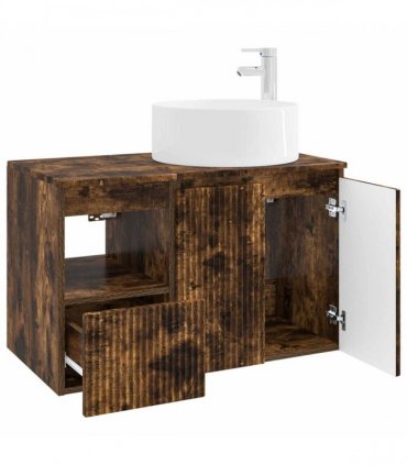 vidaXL Bathroom Cabinet Set 2 pcs Smoked Oak 79.5 x 44.5 x 80 cm