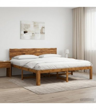 vidaXL Double Bed Frame with Headboard ROSTOCK Natural 200 x 200 cm