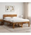 vidaXL Double Bed Frame with Headboard ROSTOCK Natural 135 x 190 cm