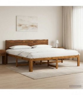 vidaXL Double Bed Frame with Headboard ROSTOCK Natural 200 x 200 cm