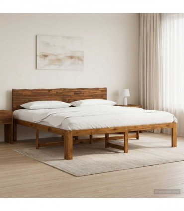 vidaXL Double Bed Frame with Headboard ROSTOCK Natural 200 x 200 cm