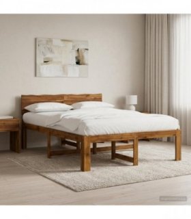 vidaXL Double Bed Frame with Headboard ROSTOCK Natural 160 x 200 cm