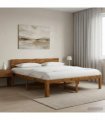 vidaXL Double Bed Frame with Headboard ROSTOCK Natural 200 x 200 cm