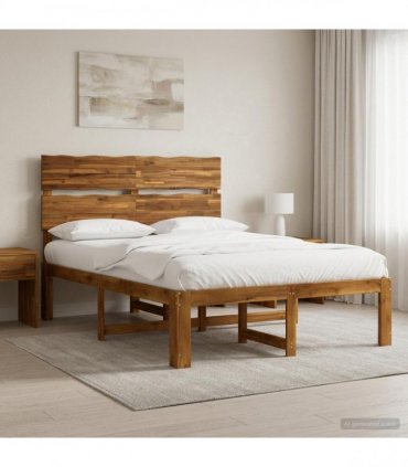 vidaXL Double Bed Frame with Headboard ROSTOCK Natural 135 x 190 cm
