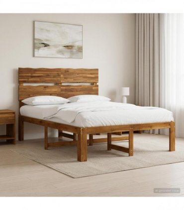 vidaXL Double Bed Frame with Headboard ROSTOCK Natural 140 x 190 cm