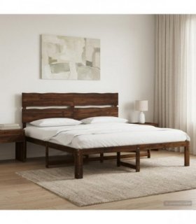 vidaXL Double Bed Frame with Headboard ROSTOCK Dark Brown 200 x 200 cm