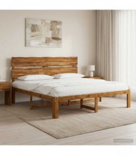 vidaXL Double Bed Frame with Headboard ROSTOCK Natural 200 x 200 cm