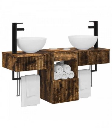 vidaXL Bathroom Cabinet Set 3 pcs Smoked Oak 115 x 35 x 80 cm