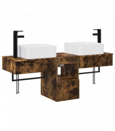vidaXL Bathroom Cabinet Set 3 pcs Smoked Oak 130 x 41 x 80 cm