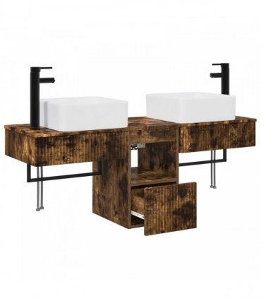 vidaXL Bathroom Cabinet Set 3 pcs Smoked Oak 130 x 41 x 80 cm
