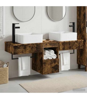 vidaXL Bathroom Cabinet Set 3 pcs Smoked Oak 136 x 35 x 80 cm