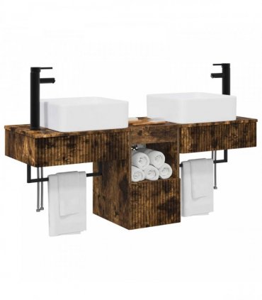 vidaXL Bathroom Cabinet Set 3 pcs Smoked Oak 136 x 35 x 80 cm