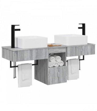 vidaXL Bathroom Cabinet Set 3 pcs Grey Sonoma 136 x 35 x 80 cm