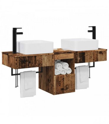 vidaXL Bathroom Cabinet Set 3 pcs Old Wood 136 x 35 x 80 cm