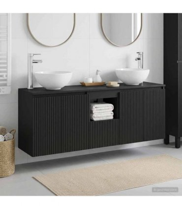 vidaXL Wall-mounted Bathroom Cabinet Set 3 pcs Black 129 x 35 x 80 cm