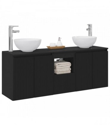 vidaXL Wall-mounted Bathroom Cabinet Set 3 pcs Black 129 x 35 x 80 cm