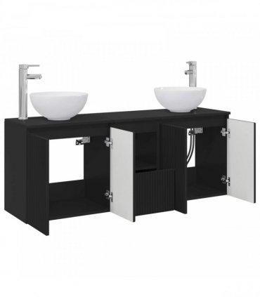 vidaXL Wall-mounted Bathroom Cabinet Set 3 pcs Black 129 x 35 x 80 cm