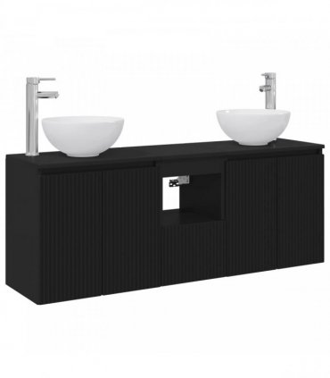 vidaXL Wall-mounted Bathroom Cabinet Set 3 pcs Black 129 x 41 x 80 cm