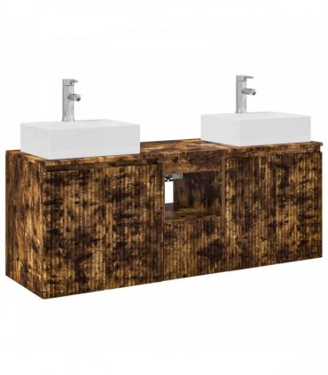 vidaXL Bathroom Cabinet Set 3 pcs Smoked Oak 129 x 41 x 79.5 cm