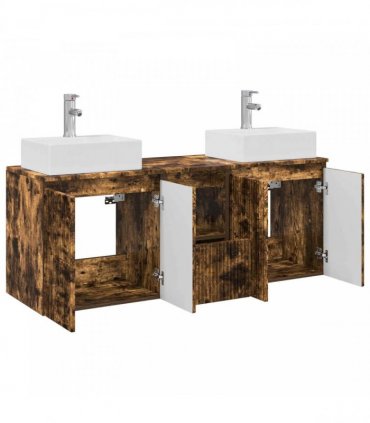 vidaXL Bathroom Cabinet Set 3 pcs Smoked Oak 129 x 41 x 79.5 cm