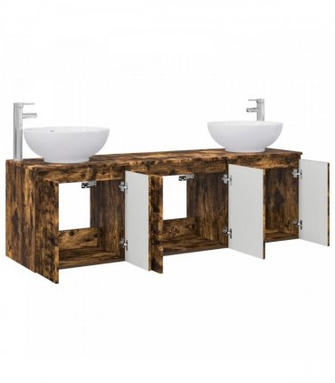 vidaXL Bathroom Cabinet Set 3 pcs Smoked Oak 161.5 x 44.5 x 80 cm