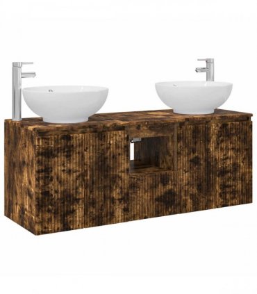 vidaXL Bathroom Cabinet Set 3 pcs Smoked Oak 129 x 44.5 x 80 cm