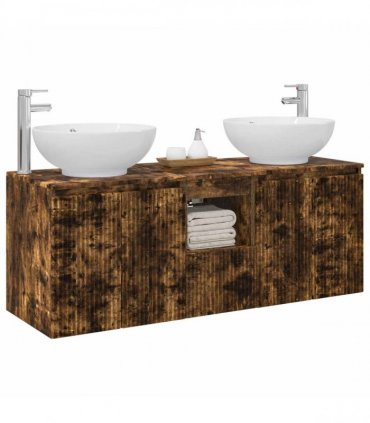 vidaXL Bathroom Cabinet Set 3 pcs Smoked Oak 129 x 44.5 x 80 cm