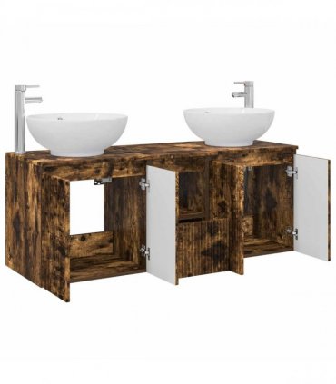 vidaXL Bathroom Cabinet Set 3 pcs Smoked Oak 129 x 44.5 x 80 cm