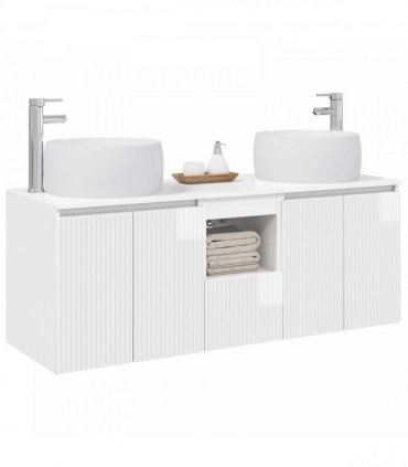 vidaXL Bathroom Cabinet Set 3 pcs High Gloss White 129 x 44.5 x 80 cm