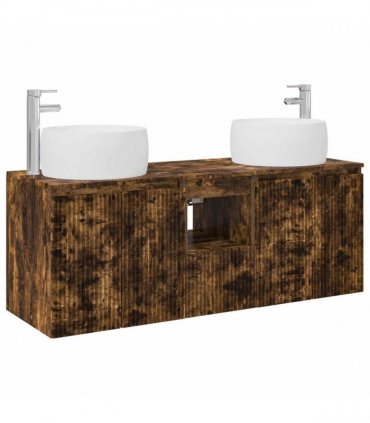 vidaXL Bathroom Cabinet Set 3 pcs Smoked Oak 129 x 44.5 x 80 cm