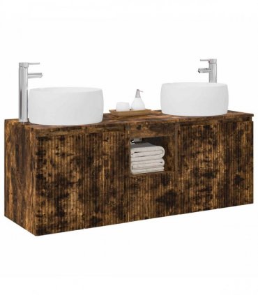 vidaXL Bathroom Cabinet Set 3 pcs Smoked Oak 129 x 44.5 x 80 cm