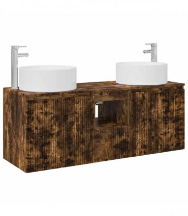vidaXL Bathroom Cabinet Set 3 pcs Smoked Oak 129 x 44.5 x 80 cm