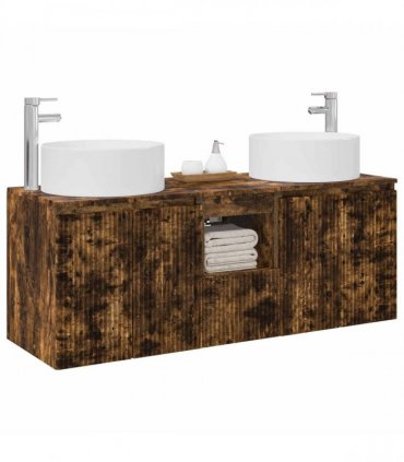 vidaXL Bathroom Cabinet Set 3 pcs Smoked Oak 129 x 44.5 x 80 cm