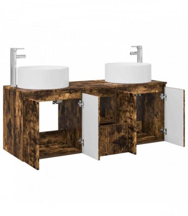vidaXL Bathroom Cabinet Set 3 pcs Smoked Oak 129 x 44.5 x 80 cm