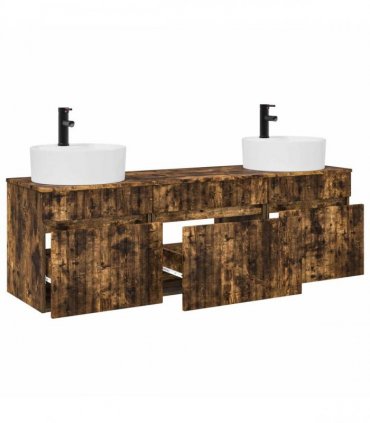 vidaXL Bathroom Cabinet Set 3 pcs Smoked Oak 157 x 44.5 x 82 cm