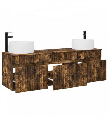 vidaXL Bathroom Cabinet Set 3 pcs Smoked Oak 157 x 44.5 x 80 cm
